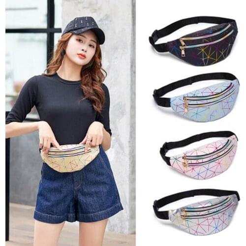 1PC NEW Trend Womens belt bag Pink Silver Fanny Pack Female Belt Bag Black Geometric Waist Packs Laser Chest Phone Pouch