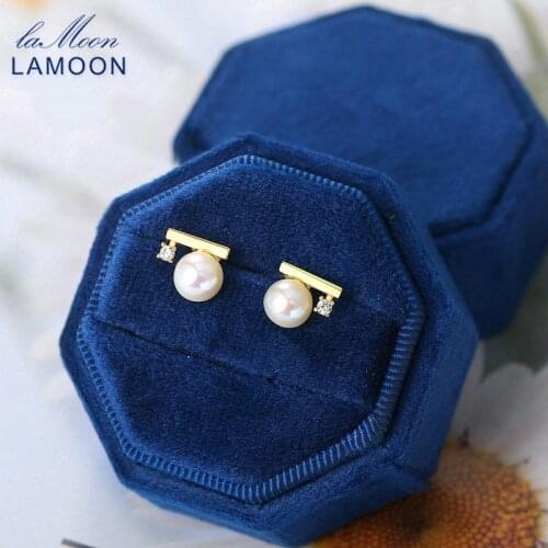 LAMOON Freshwater Pearl Stud Earring For Women Balance Beam Designer Earrings 925 Silver 14K Gold Plated Fine Jewelry LMEI145