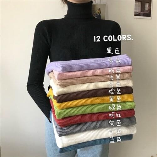 2020 Classic Women Autumn Winter Turtleneck Slim Sweaters Full Sleeve Elastic Basic Knitted Pullover Jumpers Inner Wear