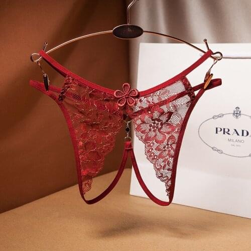 Women Sexy Underwear See-Through Lace Open Crotch Panties Erotic Lingerie Temptation Ultra-Thin Thong Crotchless Briefs Sex