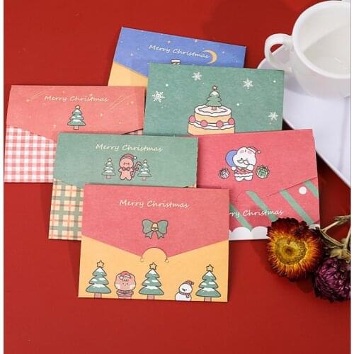 1Pc Cartoon Christmas series greeting card envelope diy folding small card message card