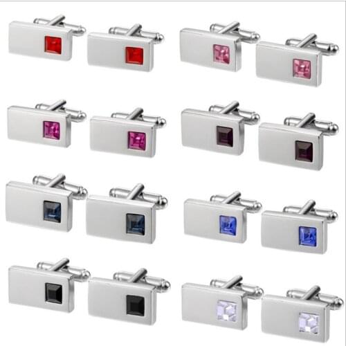 10Pairs/lot Classic Rectangle Crystal Cufflinks Zircon Crystal Cuff Links Business Style Shirt Cuff Button Men Jewelry Cooper