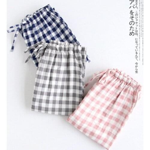 100% Cotton Sleep Bottom Women Long Pants Casual Mom Drawstring Solid Color Sleepwear Show Thin Soft Big Plaid Pant kPaCotAkoWka