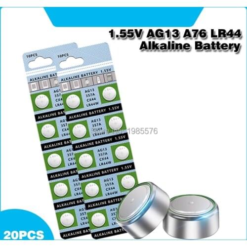 20PCS AG13 Button Battery 1.55V Alkaline Coin Cell Batteries LR44 357A S76E G13 for Watch Electronic Remote
