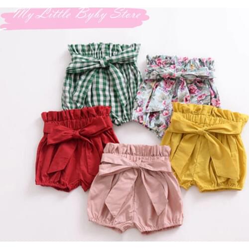 2020 Summer New Fashion Toddler Baby Girls Boys Casual Shorts Elastic High Waist Solid Plaid Floral Print PP Pants Outfit 1-6Y