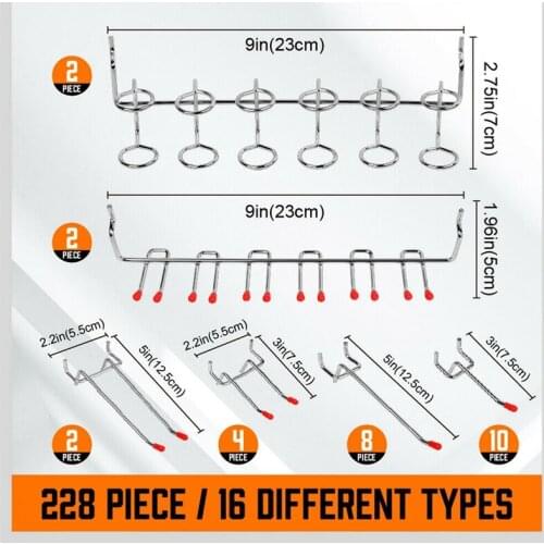 228 Pcs Pegboard Hooks Assortment with Metal Hooks Sets Pegboard Bins Peg Locks for Organizing Storage System Tools