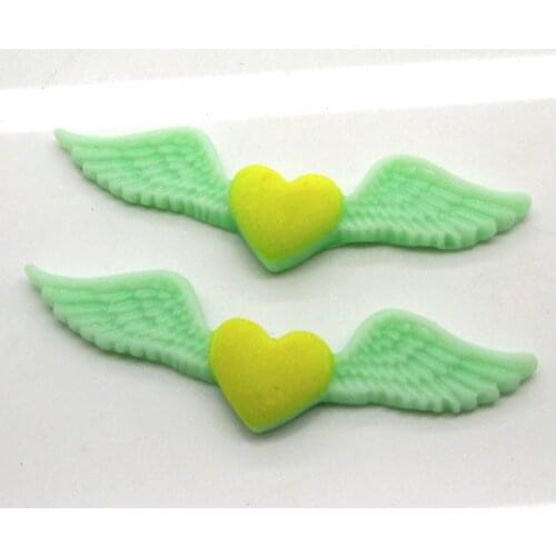 30Pcs Green Yellow Love Wings Resin Decoration Crafts Beads Flatback Cabochon Scrapbook DIY Embellishments Accessories