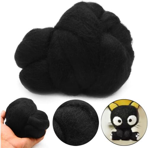 50g Black Felting Wool Fiber Merino Dyed Wool Tops Roving Felting Wool For DIY Needle Felting Halloween Christmas Decor Gifts