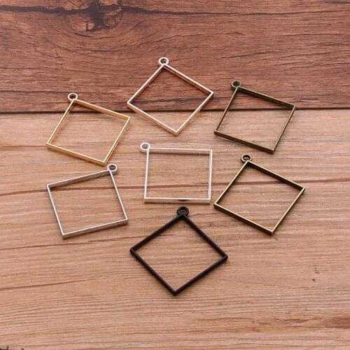 6pcs 44*48mm Three Color Alloy Jewelry Accessories Big Square Charm Hollow Glue Blank Pendant Tray Bezel 12D47
