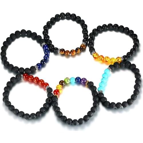 Alloy Tiger Eye Stone Volcanic Stone Bracelet Jewelry Beaded Bracelet B00443