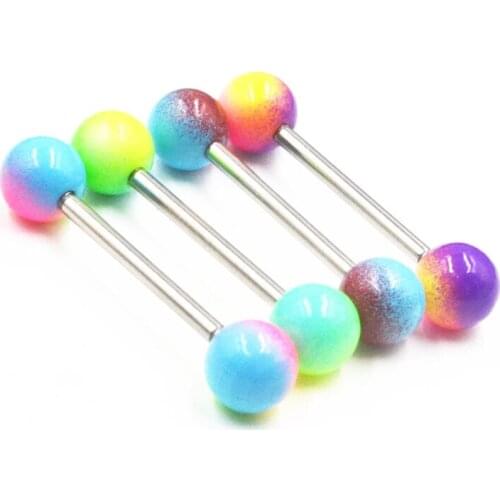 Free Shipping 50pcs Body Jewelry Piercing Tongue Ring Barbells Nipple Bar 14G~1.6mmx16mmx6mm Mix Nice Colors New