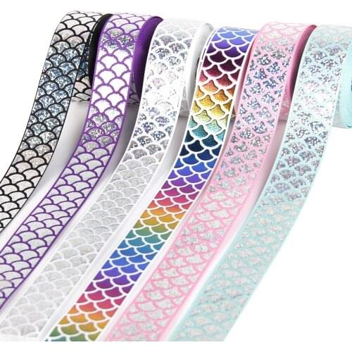 1" 25mm shiny holographic silver foil mermaid scale grosgrain ribbon 100yards welcome custom printed