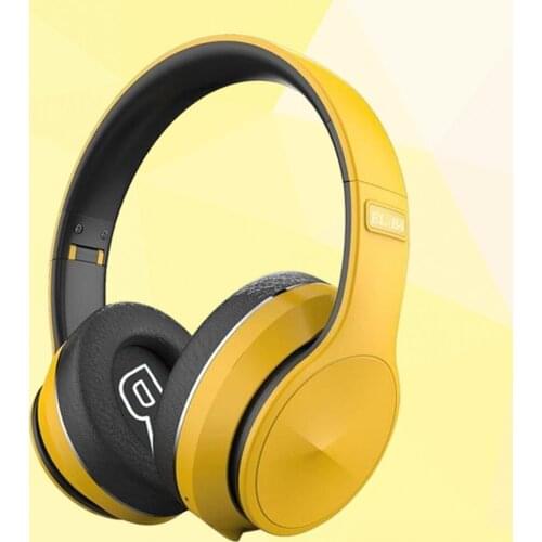 Bluetooth Headset Head-mounted Folding Hi-Fi Stereo Built-in Mic Soft Earmuffs for PC Phone Light Weight Yellow