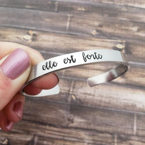 Elle Est Forte Bracelet She Is Strong French Quote Jewelry Woman Empowerment Gift Females Are Strong As Hell Jewelry YLQ7293