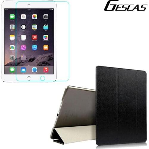 GESCAS Tablet Case Gift Tempered Film For Ipad Mini 12345 7.9 Inches PU Solid Color Frosted Soft For Ipad Case