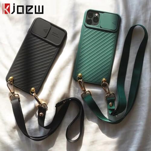 KJOEW Case For iPhone 12 11 Pro Max XR X XS SE 2020 7 8 Plus Camera Protection Crossbody Shoulder Strap Lanyard Lens Phone Cover
