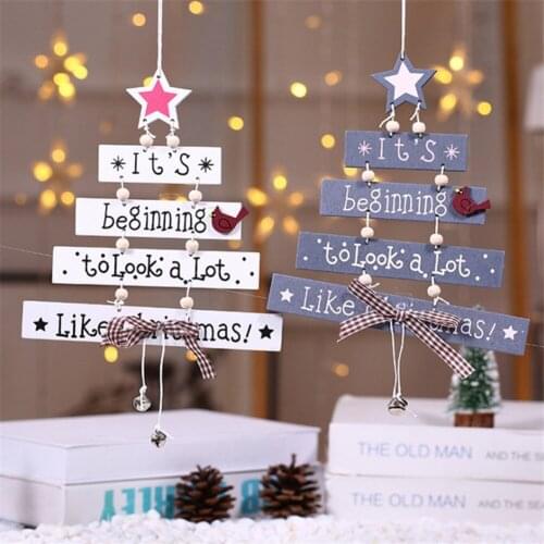DIY Christmas Tree Wind Chimes Wood Letter Card Pendant Xmas Bell 3D Hanging Christmas Decoration Home Party Supplies