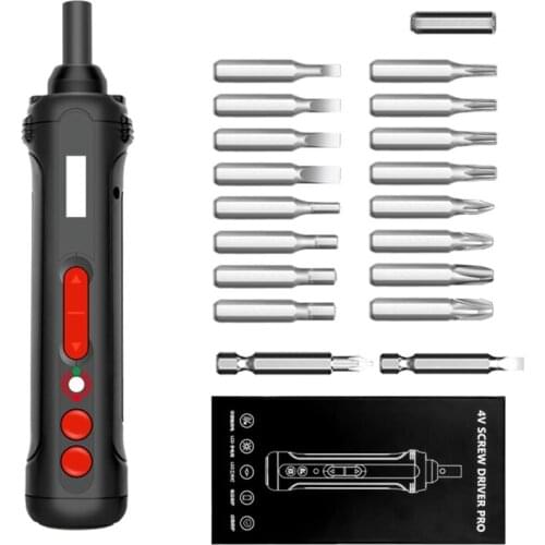 Mini Electric Screwdriver Cordless Screw Driver Power Tool LED Light with 19pcs Bits Kit for Home DIY Assemble Installation M7DA