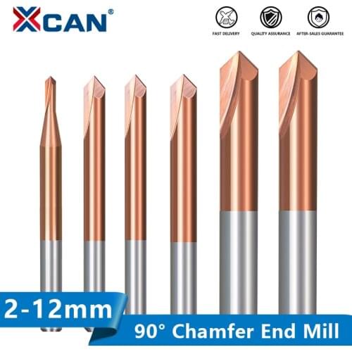 XCAN Carbide End Mill 2-12mm 90 Degrees Chamfering Cutter Two Flute Chamfer End Mill TiCN Coated Milling Cutter for CNC Machine