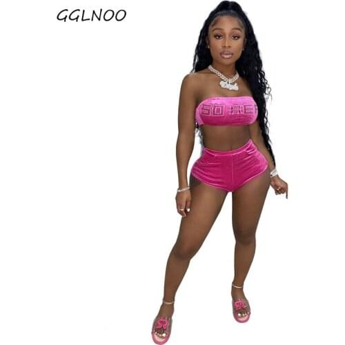 GGLNOONew Womens Clothing Casual Letter Print Hot Diamond Shorts Yoga Pants Suit Two-Piece Suit