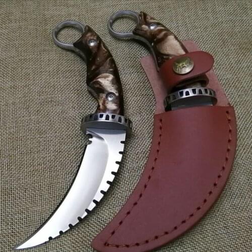 Hot Selling High Hardness Karambit Fixed Knife CS Camping Adventure Hunting Pocket Knife Tactical Military Collectible Knife