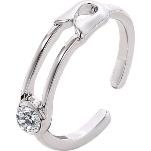 Simple Style Ring Silver Color Crystal Pins Shape Adjustable Rings Accessories Gifts