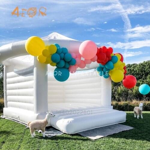 Commercial white inflatable jumping castle wedding bounce house for kids playing