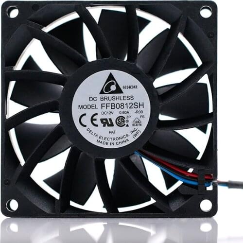 For Delta Electronics FFB0812SH 8025 8CM 12V 0.60A PWM Temperature Max Airflow Rate Cooling Fans
