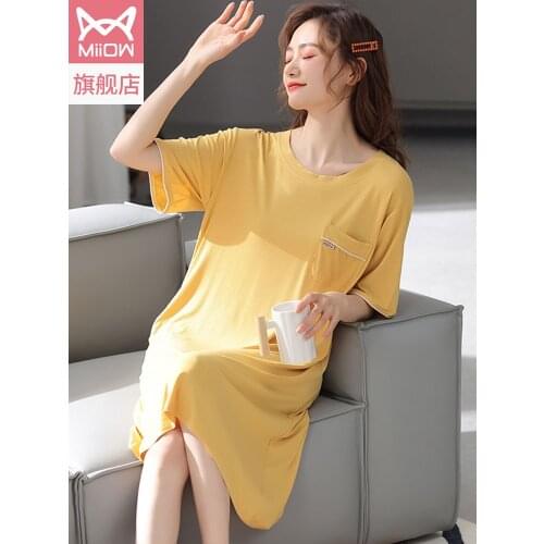 Summer ladys nightdress dress Modal pullover short sleeve plus size simple thin can be worn over the summer pajamas
