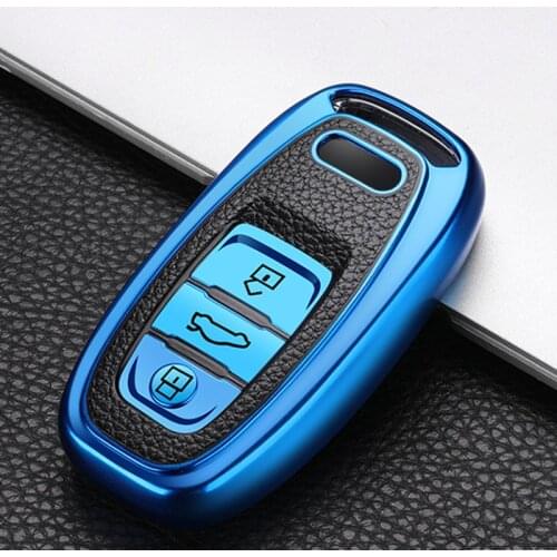 Hot TPU+Leather grain Car Remote Smart Key Cover Case Shell For Audi A1 A3 A4 A5 A6 A7 A8 Quattro Q3 Q5 Q7 2009-2015 Accessories