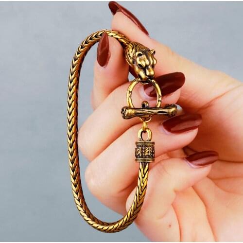 Lion Animal Mens Womens Copper Bracelet Brass Bangle Vintage Punk Hip Hop Cool for Couple Girl Boyfriend Jewelry Gift Wholesale