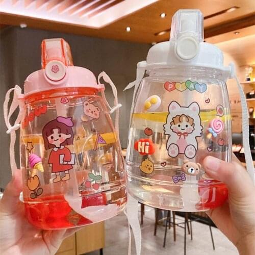 Cartoon Belly Cup Sports Outdoor Large Capacity Travel Straw Cup With Strap Big Drinking Water Bottle Mug Cute Straw Waterbottle