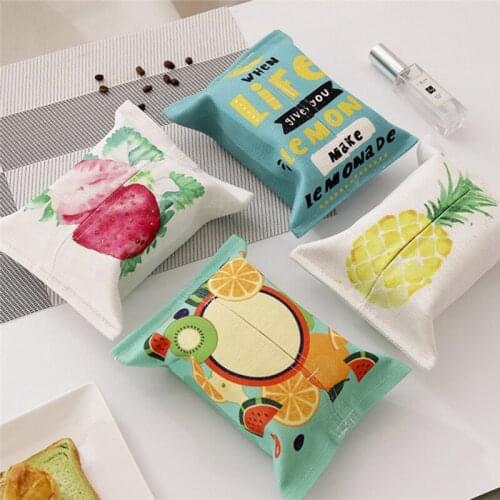 Cartoon Fruit Pattern Tissue Box Cute Paper Towel Napkin Case Pouch Living Room Car Napkin Paper Container Home Decor