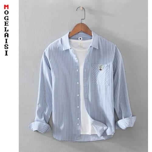 Men Striped shirt casual long sleeve 100% cotton man tops 2021 New spring solid shirt for man clothing Camisa masculina 1230
