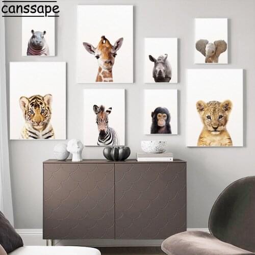 Lion Zebra Giraffe Elephant Wall Art Canvas Painting Nordic Animals Poster Print Nursery Painting Wall Pictures Kids Room Decor