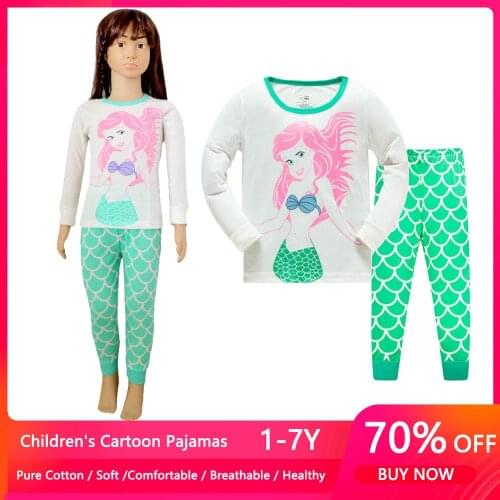2021 NEW Children Pajamas Baby Clothing Set Kids Mermaid Cartoon Sleepwear Autumn Cotton Nightwear Boys Girls Animal Pyjamas Set
