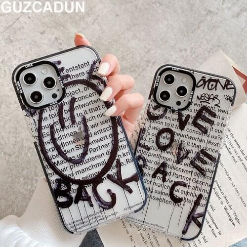 Transparent Smile Face Letters Pattern Phone Bag Cases for Iphone 12 11 Pro Max Mini 7 8 Plus Xr Xs Max X SE 2020 Soft TPU Cover