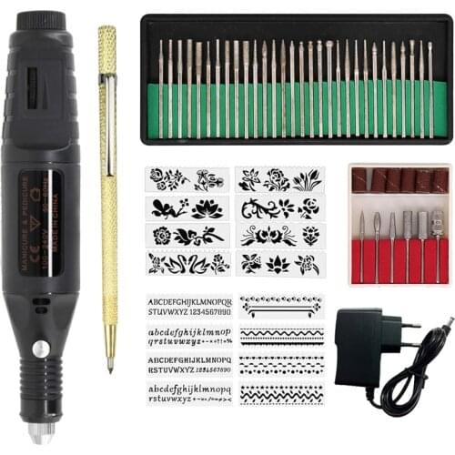 Electric Micro-Engraving Pen Mini Diy Engraving Tool Kit Metal Glass Ceramic Plastic Wood Jewelry with Stapler Etcher 30 Bit and