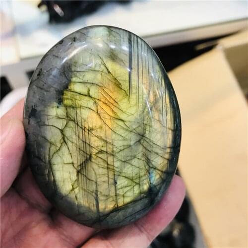 Runyangshi 1pcs Natural Colorful labrador feldspar Crystal Original Moonstone Elongated stone Ornament blue&yellow Moonstone