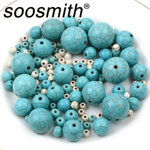 Blue White Round Bead Natural Turquoise Beads Loose Seed Beads For Jewelry Making DIY Bracelet Necklace Handmade