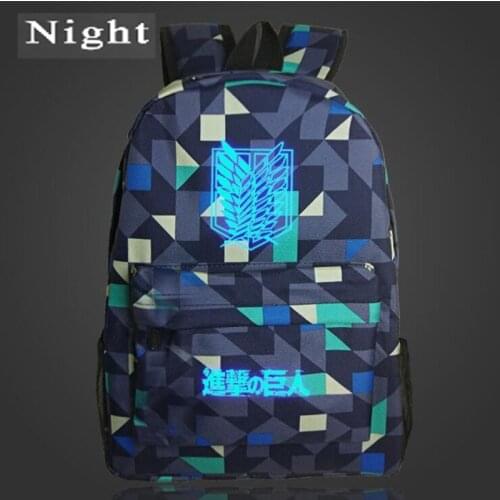 Night Luminous Attack on Titan Backpack Japan Anime Printing Backpack Cartoon Light Bag Nylon Galaxy School Bag for Teenagers