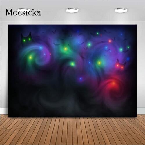 Dark Magic Green Light Scary Halloween Background for Photography Bats and Owls Evil Eyes Backdrop Newborn Halloween Birthday