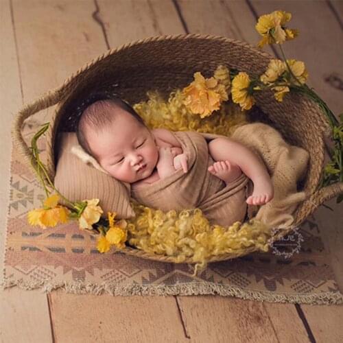 Newborn Photo Shooting Woven Basket Flora Knitting mat Baby Full Moon Woven Baskets newborn photography props rattan basket