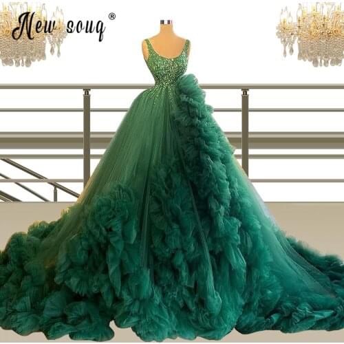 Tulle Ruffles Tiered Prom Dresses 2021 Square Collar Beading Ball Gown Evening Dress vestido quinceanera Long Train Quinceanera