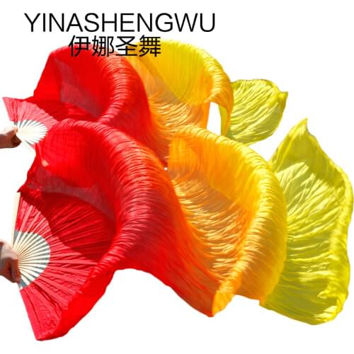 100% Silk Belly Dance Fans Gradient Colour Dance Accessories Belly Dancing Silk Fans Stage Performance