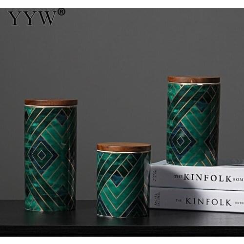 Green Ceramic Storage Jars Marble Pattern Cans For Storage Spices Cereals Coffee Beans Bulk Container Storage Can In The Kitchen