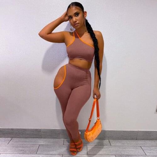 2021 Female Clothing Streetwear Women Summer Crop Tank Tops Long Pants Two Pieces Set Suit Outfit Sportswear Tracksuit