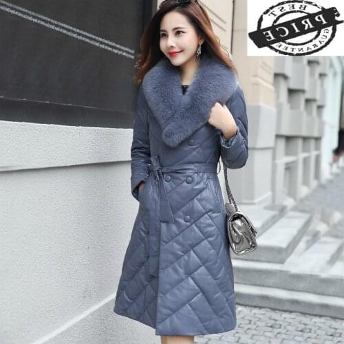 Women Winter Jacket Natural Sheepskin Coat Female Genuine Leather Down Jacket Women Real Fox Fur Collar Long Coat LWL1202