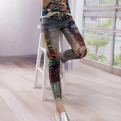 2020 New Hot Fashion Bronzing printed Boyfriend Skinny Women Mujer Ripped Jeans Female Pencil Pants Vintage Pantalones Vaqueros