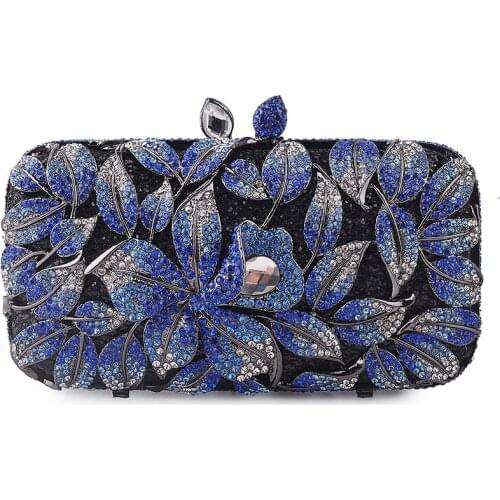 Women blue/black/purple Crystal Clutch Evening Bags Hard Case Luxury Handbags Ladies Metal Clutches Wedding wallet Purse bag box